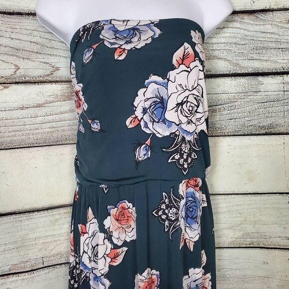 Maurices Strapless Floral Maxi Dress Women’s Size 2 Navy Pink Blue Roses - Picture 5 of 8